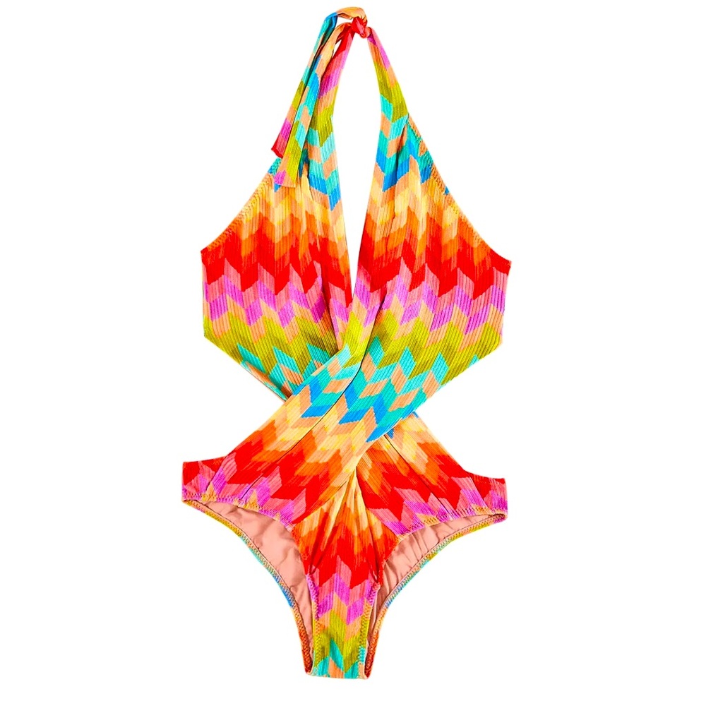 EUC FARM Rio Light Chevron One Piece Swimsuit